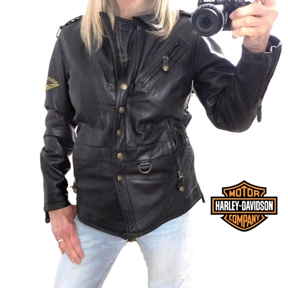 Harley-Davidson Womens Black 100% Leather Zip Snap Front Lined Jacket Size Small - Picture 3 of 7